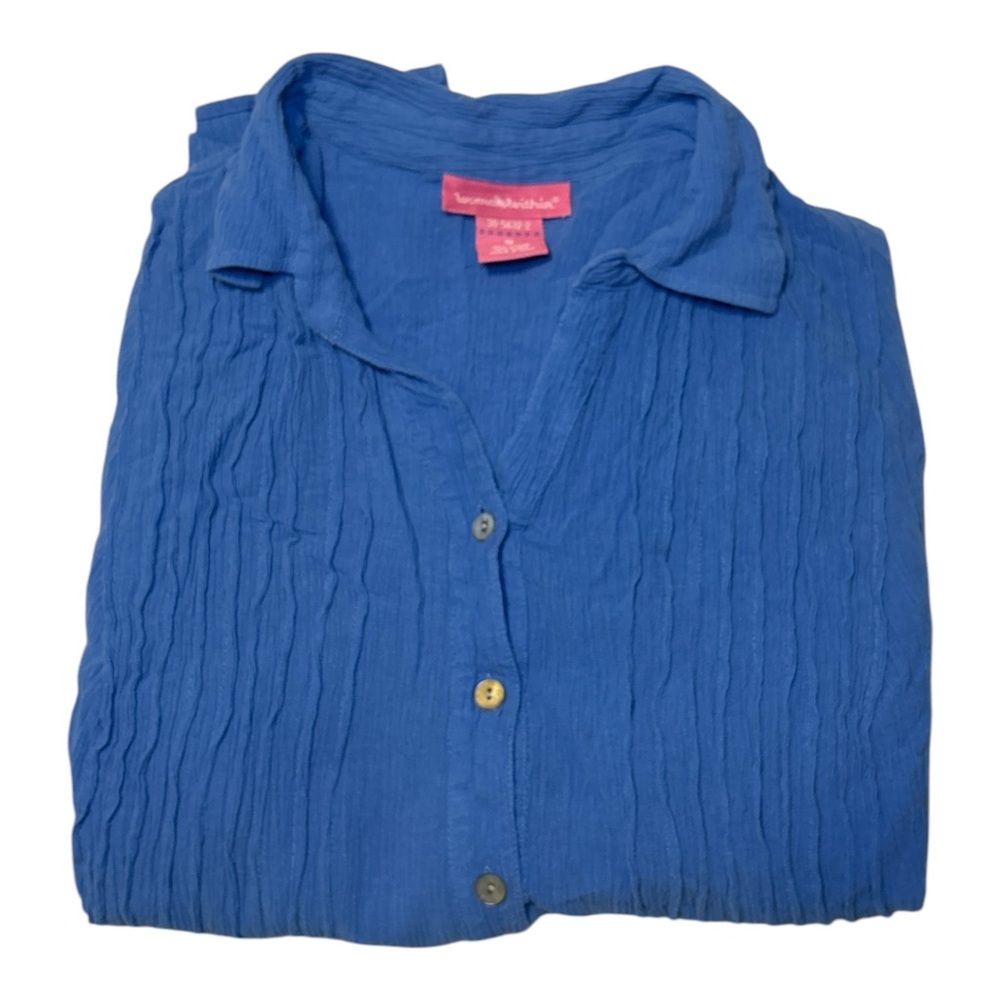 Woman Within Shirt Womens 1X Blue Cotton Button Up Blouse